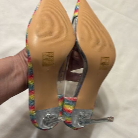 Reitoye Size 9 metallic rainbow colors sparkle metallic pointy toe heels - Picture 7 of 9